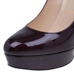 Pre Owned Christian Louboutin Burgundy Patent Filter Platform Pumps Size 38.5