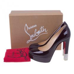 Pre Owned Christian Louboutin Burgundy Patent Filter Platform Pumps Size 38.5