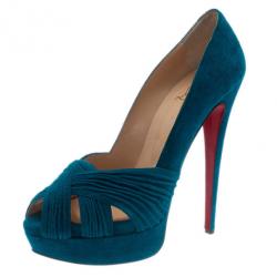 Pre Owned Christian Louboutin Blue Suede Aborina Platform Pumps Size 40
