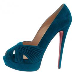 مملوكة مسبقًا Christian Louboutin Blue Suede Aborina Platform Pumps Size 40