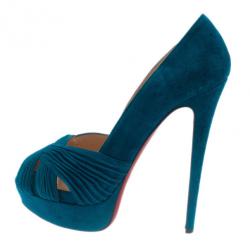 مملوكة مسبق ًا Christian Louboutin Blue Suede Aborina Platform Pumps Size 40