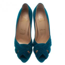 مملوكة مسبقًا Christian Louboutin Blue Suede Aborina Platform Pumps Size 40