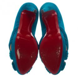 مملوكة مسبقًا Christian Louboutin Blue Suede Aborina Platform Pumps Size 40