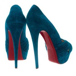  مملوكة مسبقًا Christian Louboutin Blue Suede Aborina Platform Pumps Size 40