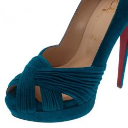 مملوكة مسبقًا Christian Louboutin Blue Suede Aborina Platform Pumps Size 40