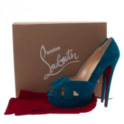 مملوكة مسبقًا Christian Louboutin Blue Suede Aborina Platform Pumps Size 40