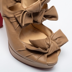 Pre Owned Christian Louboutin Beige Leather Madame Butterfly Ankle Booties Size 38