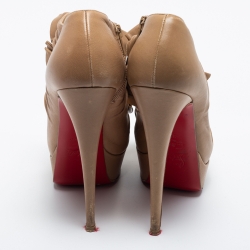 Pre Owned Christian Louboutin Beige Leather Madame Butterfly Ankle Booties Size 38