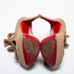 Pre Owned Christian Louboutin Beige Leather Madame Butterfly Ankle Booties Size 38