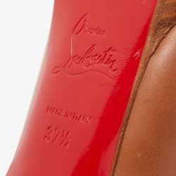 Pre Owned Christian Louboutin Brown Leather Bibi Platform Pumps Size 37.5