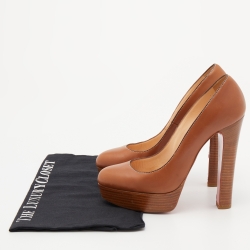 Pre Owned Christian Louboutin Brown Leather Bibi Platform Pumps Size 37.5