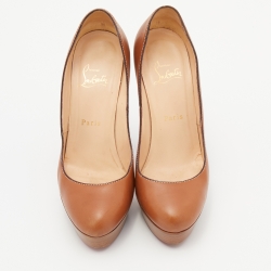 Pre Owned Christian Louboutin Brown Leather Bibi Platform Pumps Size 37.5