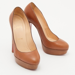 Pre Owned Christian Louboutin Brown Leather Bibi Platform Pumps Size 37.5