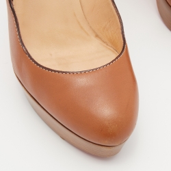 Pre Owned Christian Louboutin Brown Leather Bibi Platform Pumps Size 37.5