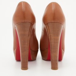 Pre Owned Christian Louboutin Brown Leather Bibi Platform Pumps Size 37.5
