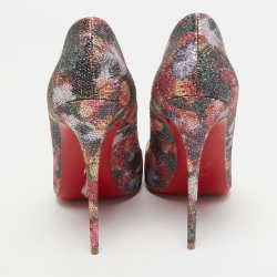 Pre Owned Christian Louboutin Multicolor Floral Print Coarse Glitter So Kate Pumps Size 39