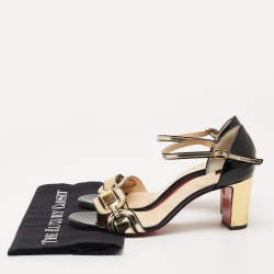 مملوكة مسبقًا Christian Louboutin Gold/Black Patent and Leather Block Heel Ankle Strap Sandals Size 40
