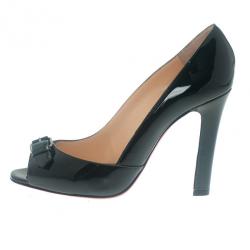 Pre Owned Christian Louboutin Green Patent Open Belt Peep Toe Pumps Size 40