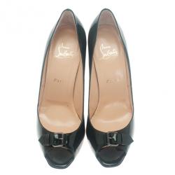 Pre Owned Christian Louboutin Green Patent Open Belt Peep Toe Pumps Size 40