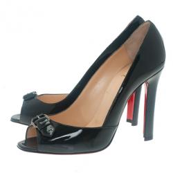 Pre Owned Christian Louboutin Green Patent Open Belt Peep Toe Pumps Size 40