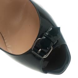 Pre Owned Christian Louboutin Green Patent Open Belt Peep Toe Pumps Size 40