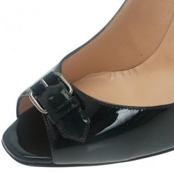 Pre Owned Christian Louboutin Green Patent Open Belt Peep Toe Pumps Size 40
