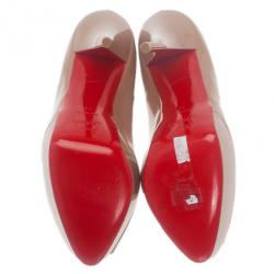 مملوكة مسبقًا Christian Louboutin Nude Patent Troca Peep Toe Platform Pumps Size 41