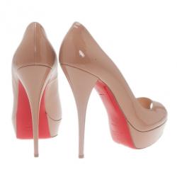 مملوكة مسبقًا Christian Louboutin Nude Patent Troca Peep Toe Platform Pumps Size 41