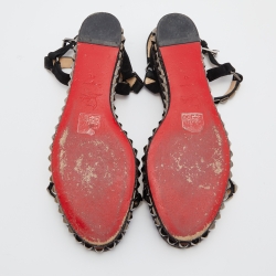 Pre Owned Christian Louboutin Black Suede Pyraclou Studded Ankle Strap Platform Sandals Size 41