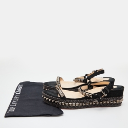Pre Owned Christian Louboutin Black Suede Pyraclou Studded Ankle Strap Platform Sandals Size 41