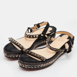 Pre Owned Christian Louboutin Black Suede Pyraclou Studded Ankle Strap Platform Sandals Size 41