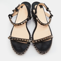Pre Owned Christian Louboutin Black Suede Pyraclou Studded Ankle Strap Platform Sandals Size 41