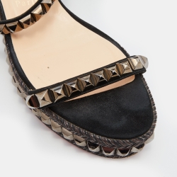 Pre Owned Christian Louboutin Black Suede Pyraclou Studded Ankle Strap Platform Sandals Size 41