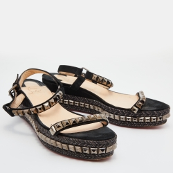 Pre Owned Christian Louboutin Black Suede Pyraclou Studded Ankle Strap Platform Sandals Size 41