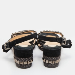 Pre Owned Christian Louboutin Black Suede Pyraclou Studded Ankle Strap Platform Sandals Size 41