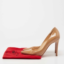 Pre Owned Christian Louboutin Beige Patent Leather Pigalle Pumps Size 38