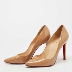 Pre Owned Christian Louboutin Beige Patent Leather Pigalle Pumps Size 38