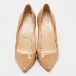 Pre Owned Christian Louboutin Beige Patent Leather Pigalle Pumps Size 38