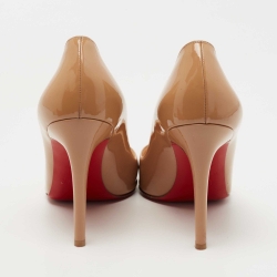 Pre Owned Christian Louboutin Beige Patent Leather Pigalle Pumps Size 38
