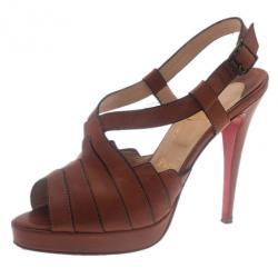 Pre Owned Christian Louboutin Brown Leather City Girl Platform Sandals Size 39
