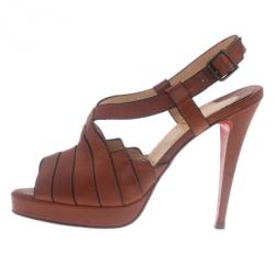 Pre Owned Christian Louboutin Brown Leather City Girl Platform Sandals Size 39