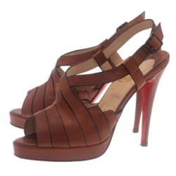 Pre Owned Christian Louboutin Brown Leather City Girl Platform Sandals Size 39