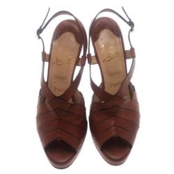 Pre Owned Christian Louboutin Brown Leather City Girl Platform Sandals Size 39