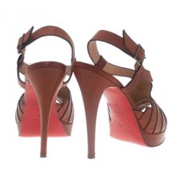Pre Owned Christian Louboutin Brown Leather City Girl Platform Sandals Size 39