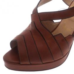 Pre Owned Christian Louboutin Brown Leather City Girl Platform Sandals Size 39