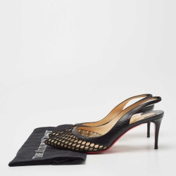 Pre Owned Christian Louboutin Black Leather and Mesh Miluna Slingback Pumps Size 38