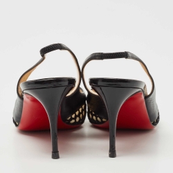 Pre Owned Christian Louboutin Black Leather and Mesh Miluna Slingback Pumps Size 38