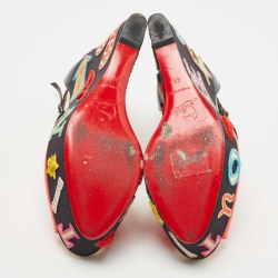 Christian Louboutin Red/Black Leather and Patent Loubi Zeppa Wedge Sandals Size 41