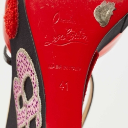 Christian Louboutin Red/Black Leather and Patent Loubi Zeppa Wedge Sandals Size 41