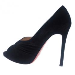 Pre Owned حذاء كريستيان لوبوتان جلد سويدي أسود بطيات مفتوح من الأمام مقاس 38.5